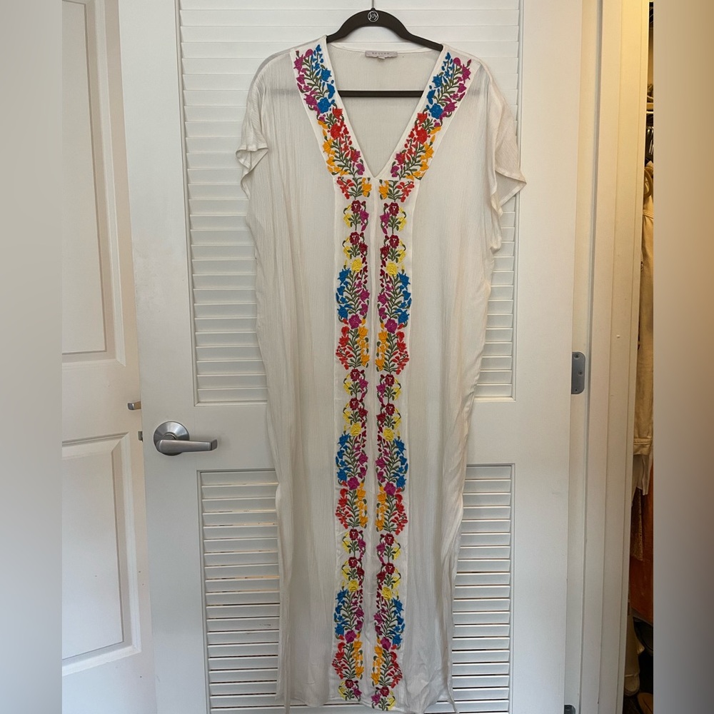 NEVER WORN. Beach cover up. White with embroidered flowers